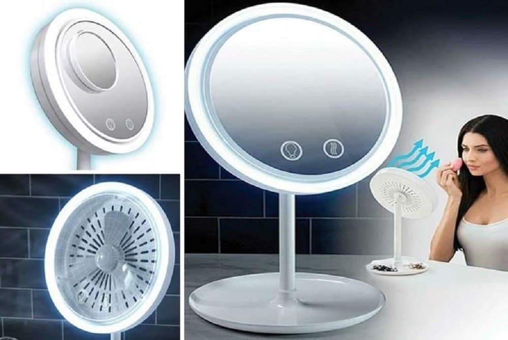 SPECCHIO TRUCCO A LED ILLUMINATO + VENTOLA ASCIUGA TRUCCO 2 SPECCHI 1X 5X - 6