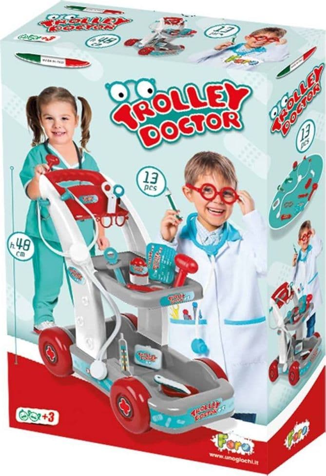 CARRELLO TROLLEY DOTTORE GIOCATTOLO BAMBINI STETOSCOPIO ACCESSORI GIOCO MEDICO - 2
