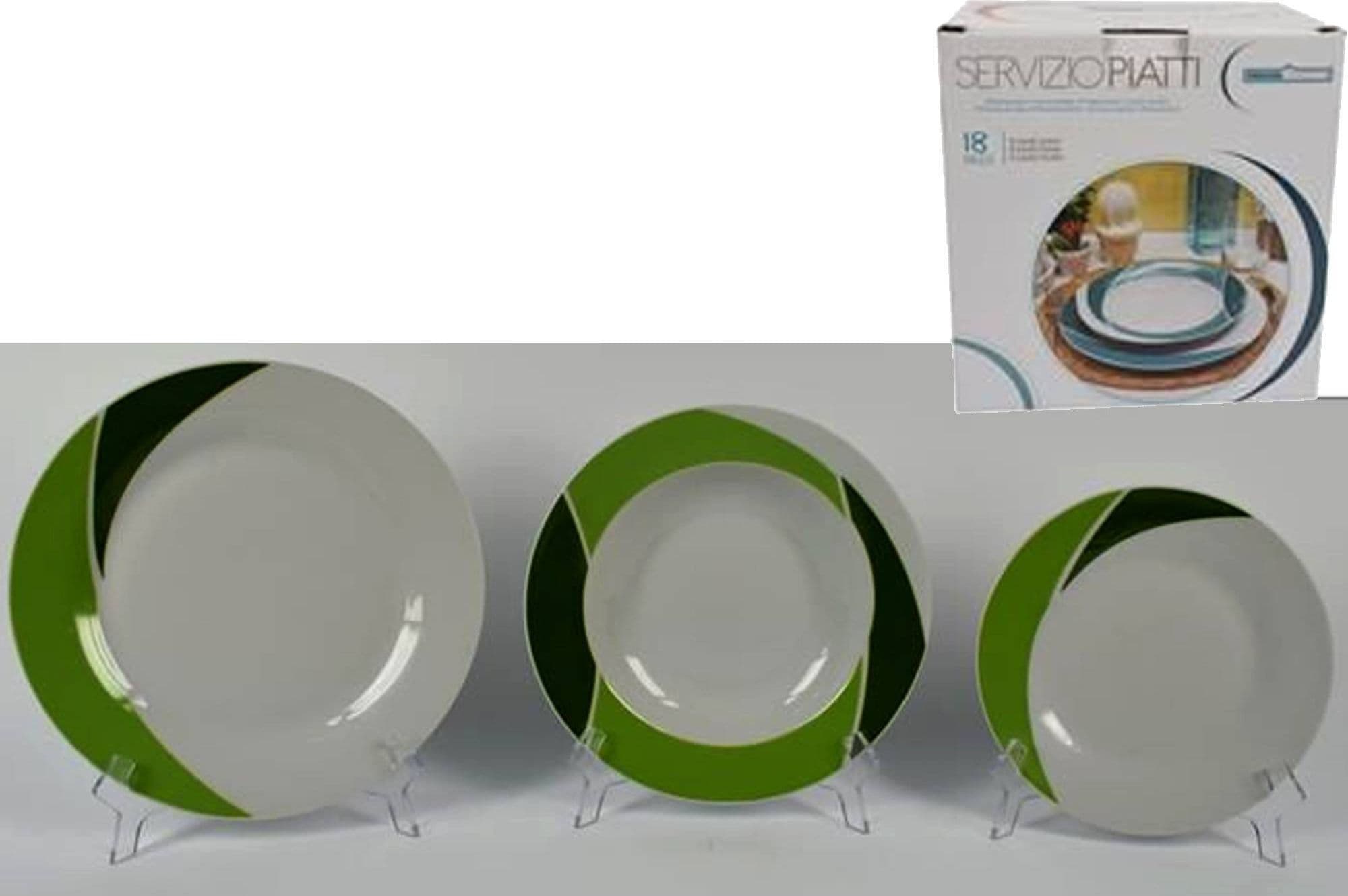 SET 18 PIATTI DI CERAMICA PIANI FONDI FRUTTA PIATTO DA PORTATA LINEA LUNA VERDE