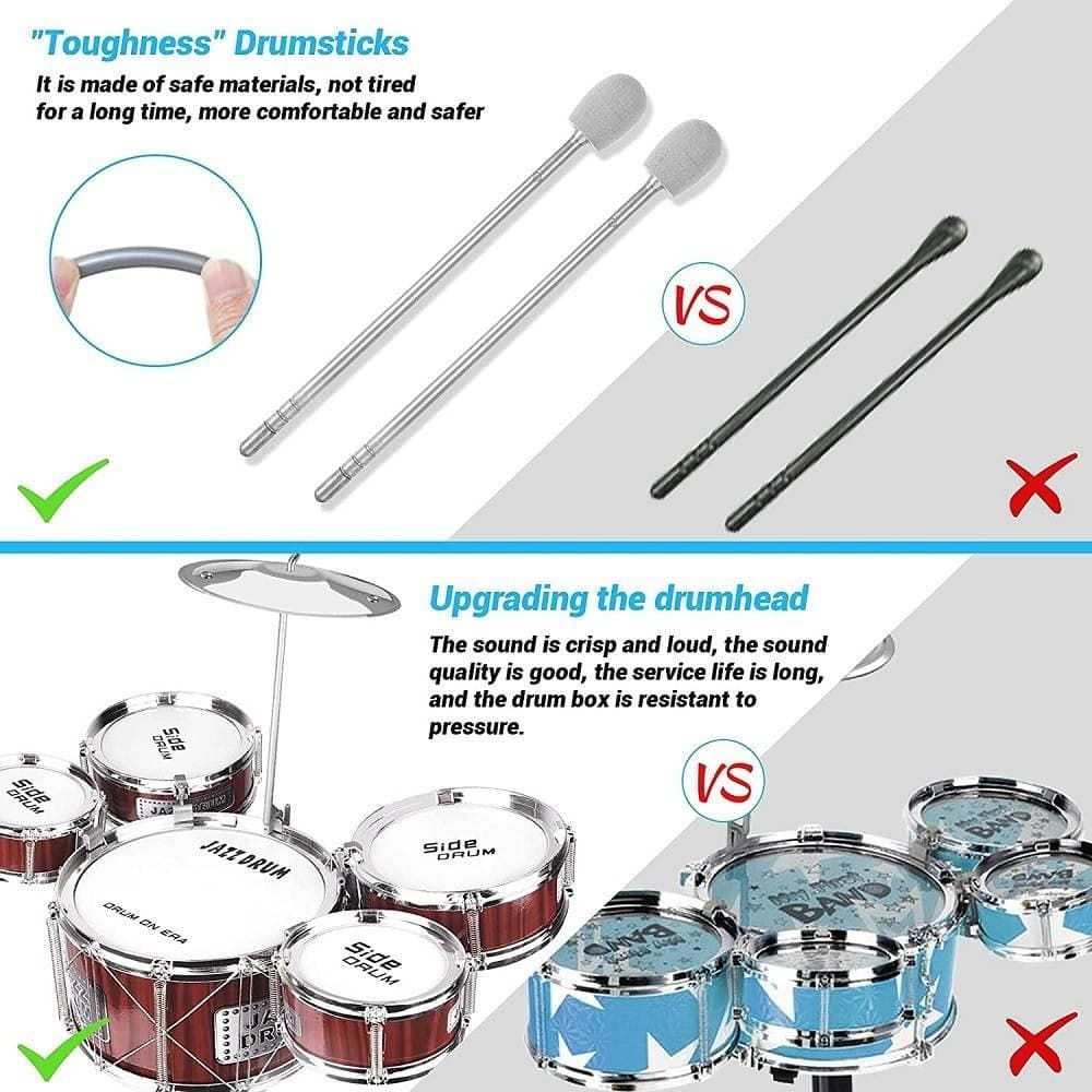 SET 8PZ BATTERIA PER BAMBINI 5 TAMBURI MUSICALE PERCUSSIONI 3-10 ANNI GIOCATTOLI - 2