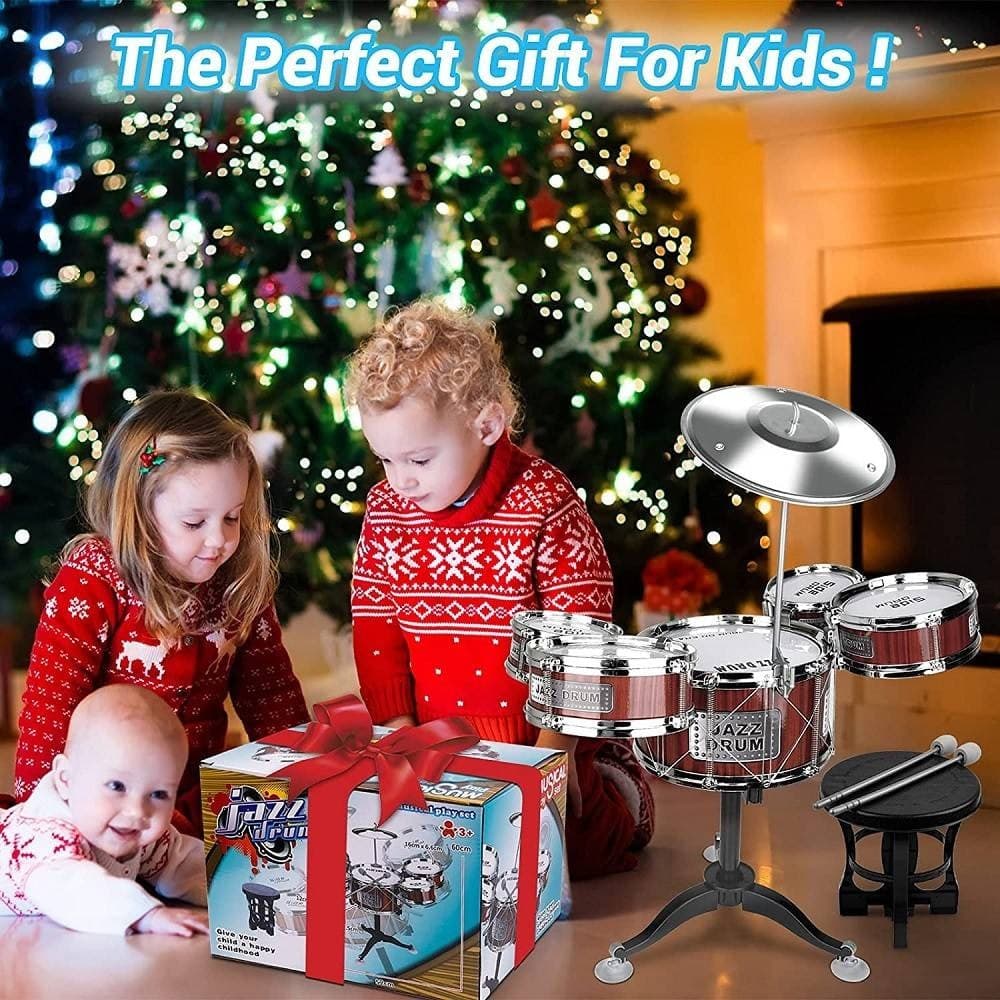 SET 8PZ BATTERIA PER BAMBINI 5 TAMBURI MUSICALE PERCUSSIONI 3-10 ANNI GIOCATTOLI - 7