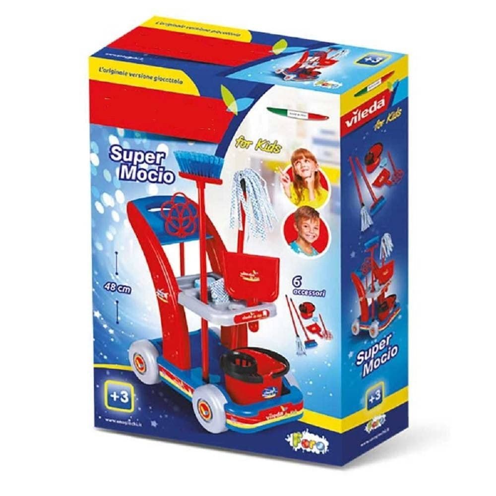 CARRELLO DELLE PULIZIE GIOCATTOLO CON MOCIO SECCHIO ACCESSORI PER BAMBINI GIOCHI - 3