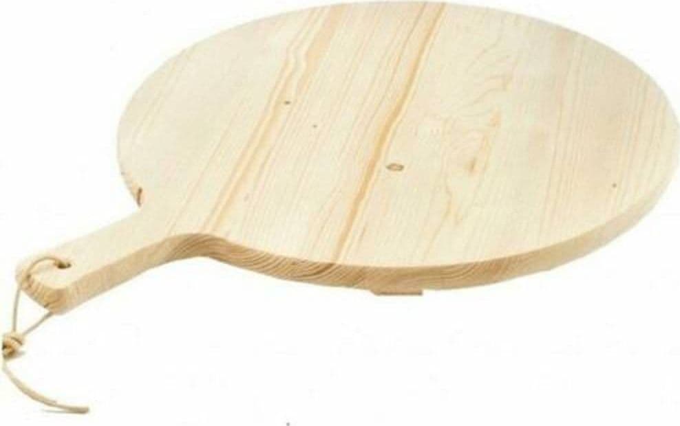TAGLIERE PER PIZZA ROTONDO 38 CM IN LEGNO DI ABETE CON MANICO AFFETTATI CUCINA - 2