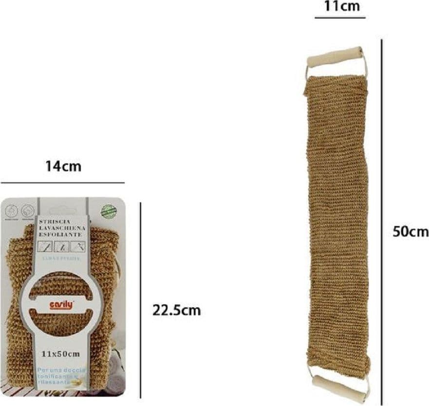 FASCIA LAVA SCHIENA ESFOLIANTE IN POLIESTERE CON MANICI IN CANAPA 11X50CM 69582 - 3