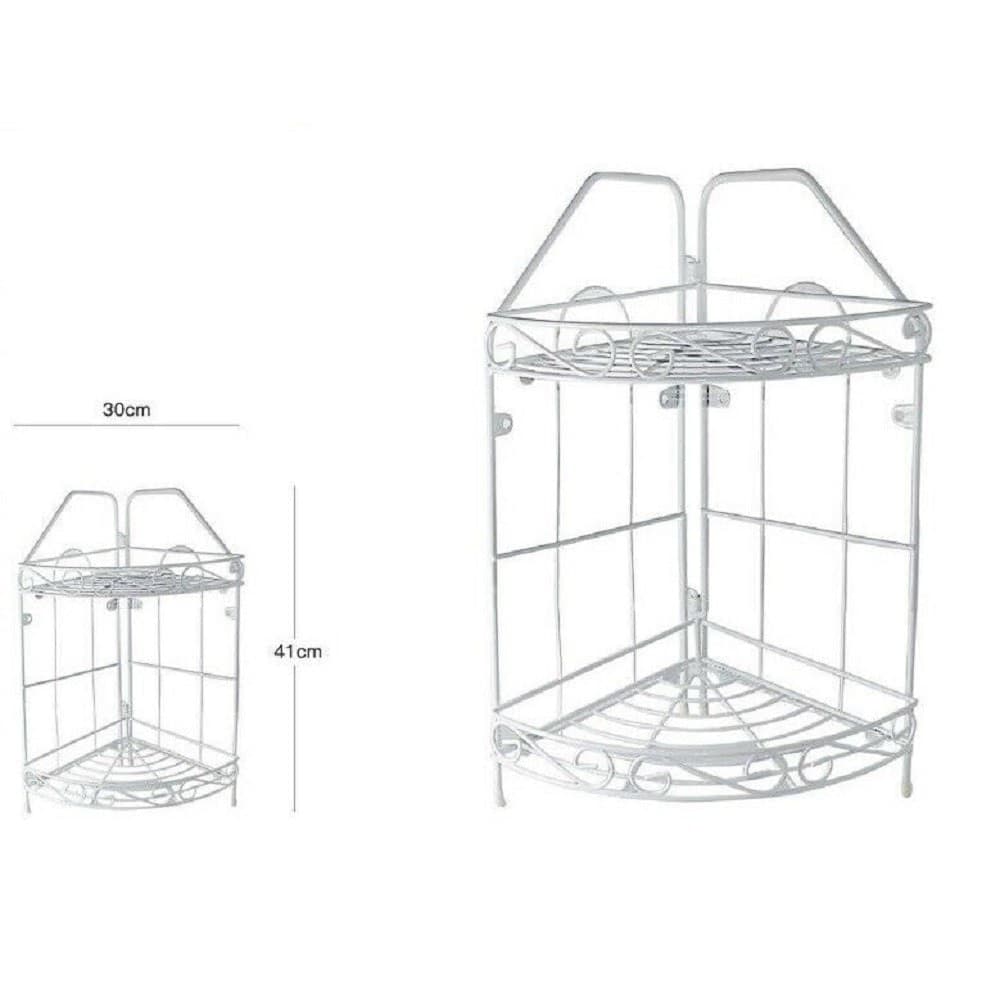 MENSOLA ANGOLARE ANGOLIERA 2 RIPIANI PORTA OGGETTI BAGNO METALLO BIANCO 52527 - 2