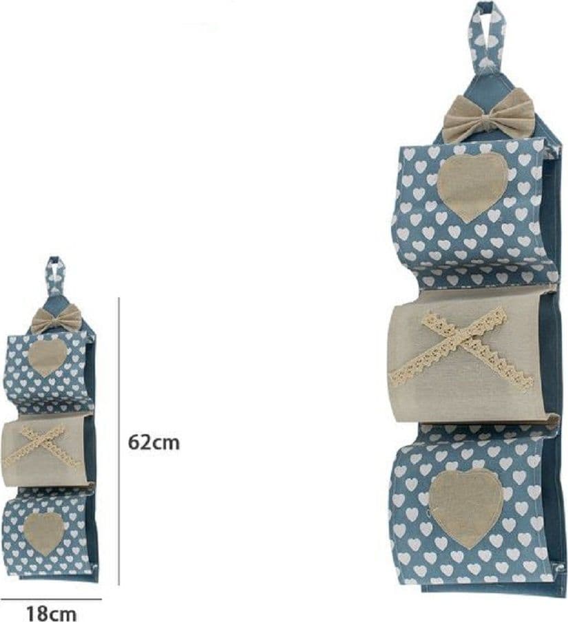 PORTA ROTOLO CARTA IGIENICA ORGANIZER APPENDERE 3 TASCHE IN TESSUTO BAGNO 59489 - 2