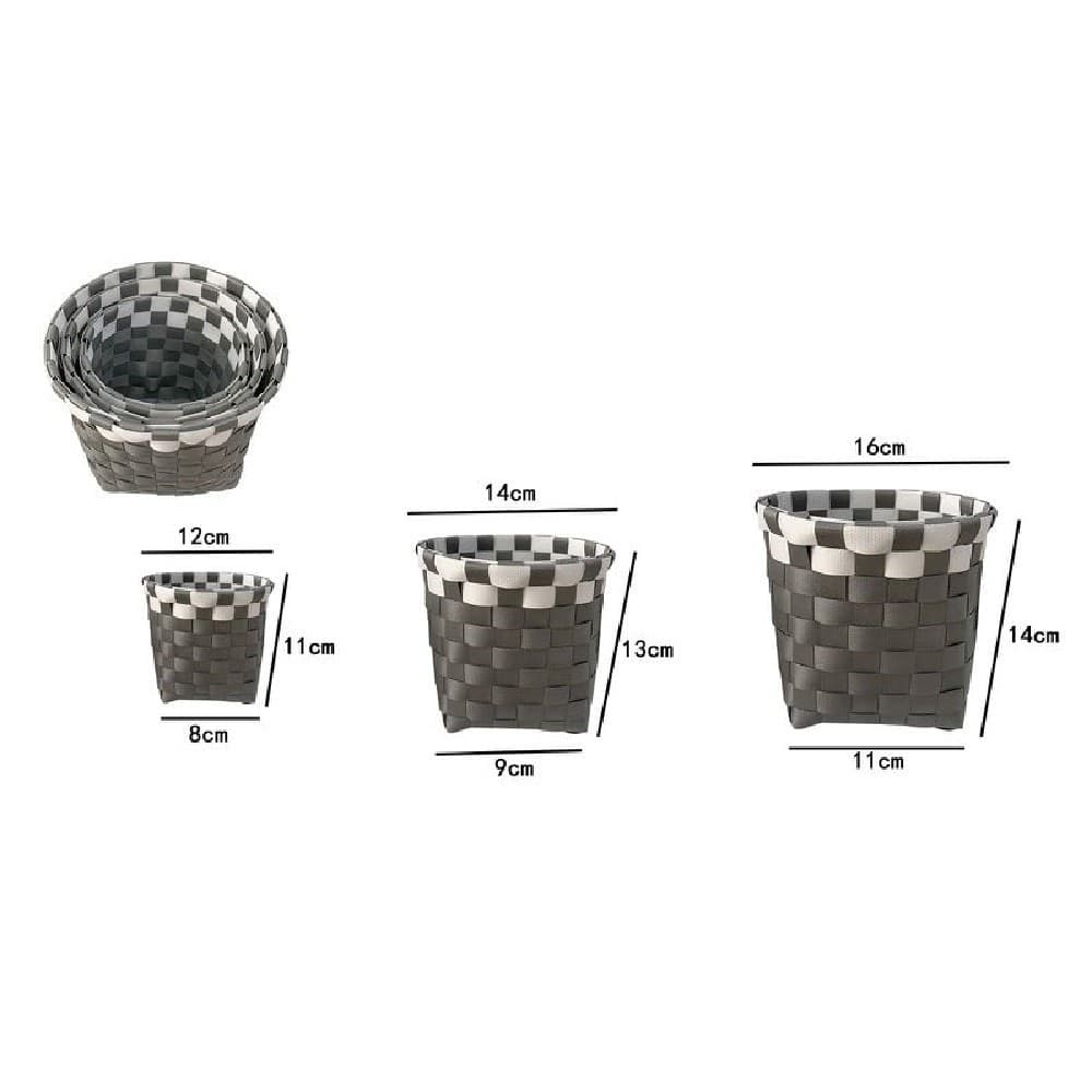 SET 3 CESTINI PORTA OGGETTI ORGANIZER TESSUTO BAGNO ROTONDI GRIGIO BIANCO 59075 - 2