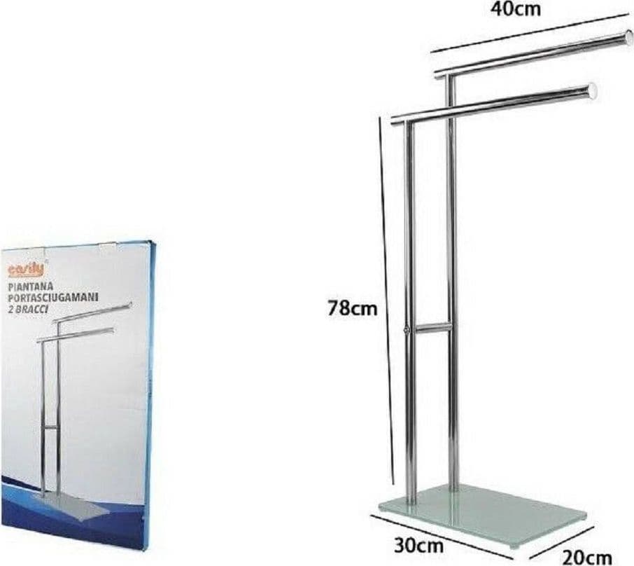 PIANTANA PORTASCIUGAMANI ARREDO BAGNO 2 BRACCI METALLO CROMATO BASE VETRO 59967 - 2
