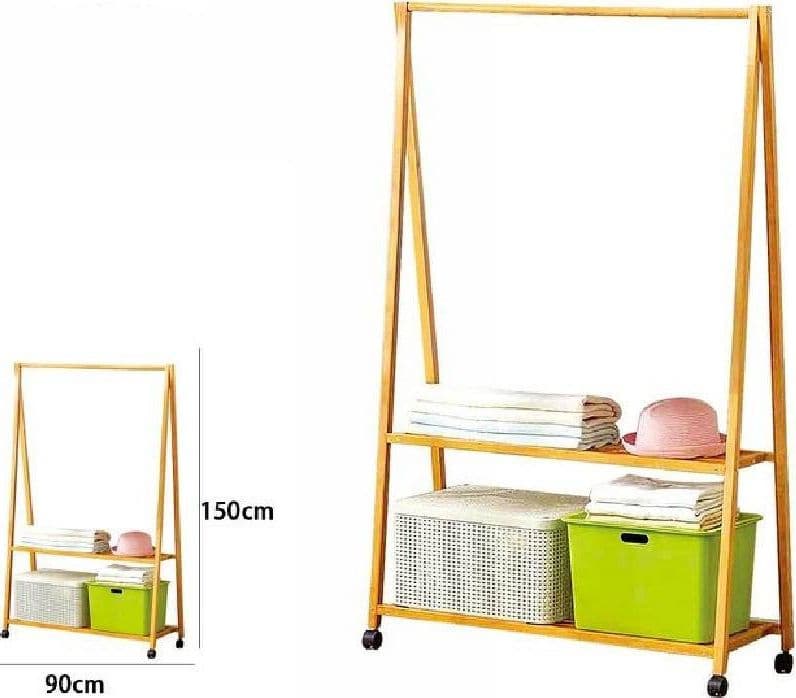 STAND APPENDIABITI IN LEGNO BAMBÙ STENDER SINGOLO MENSOLE RUOTE 90 X 150CM 70198 - 2