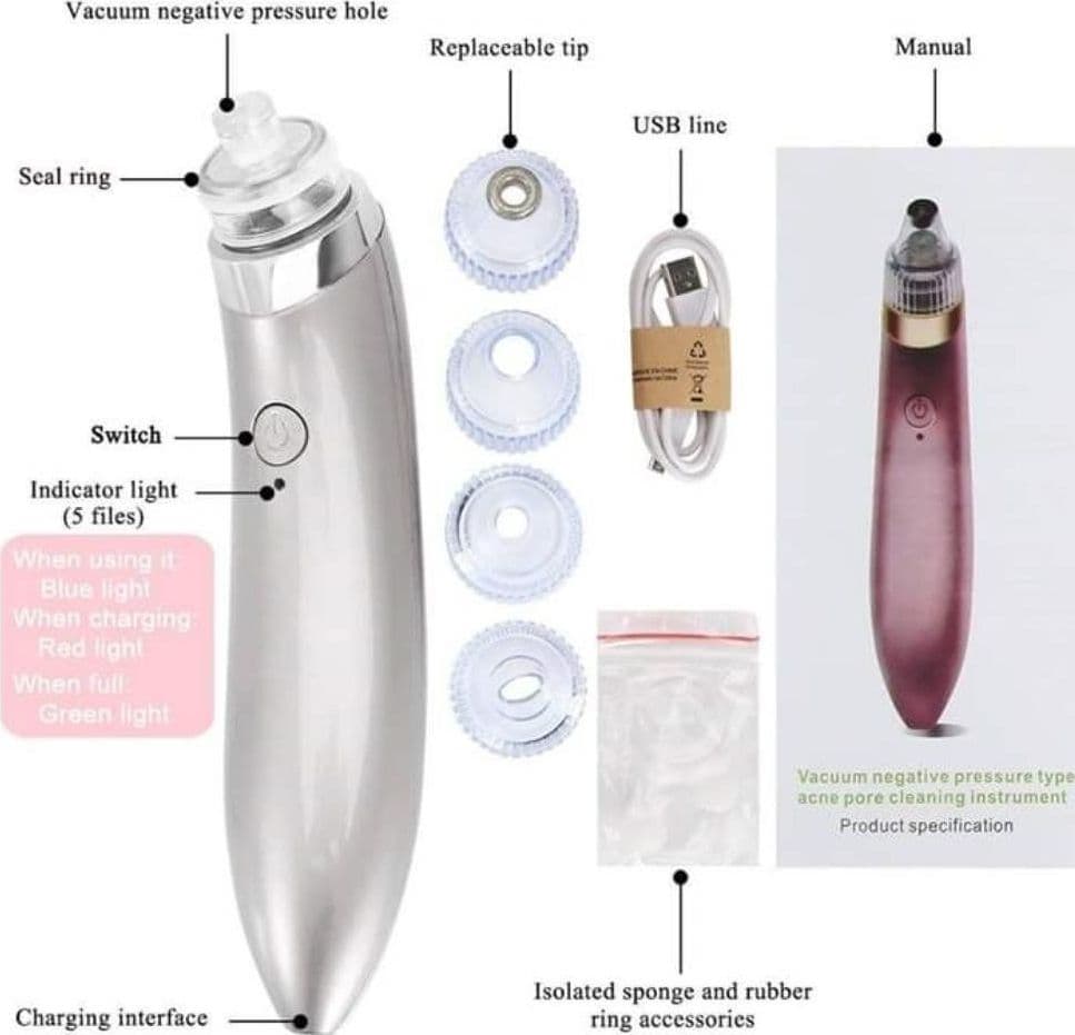 ASPIRATORE RIMUOVERE PUNTI NERI AD ULTRASUONI PULIZIA VISO FACCIALE PORTATILE - 5