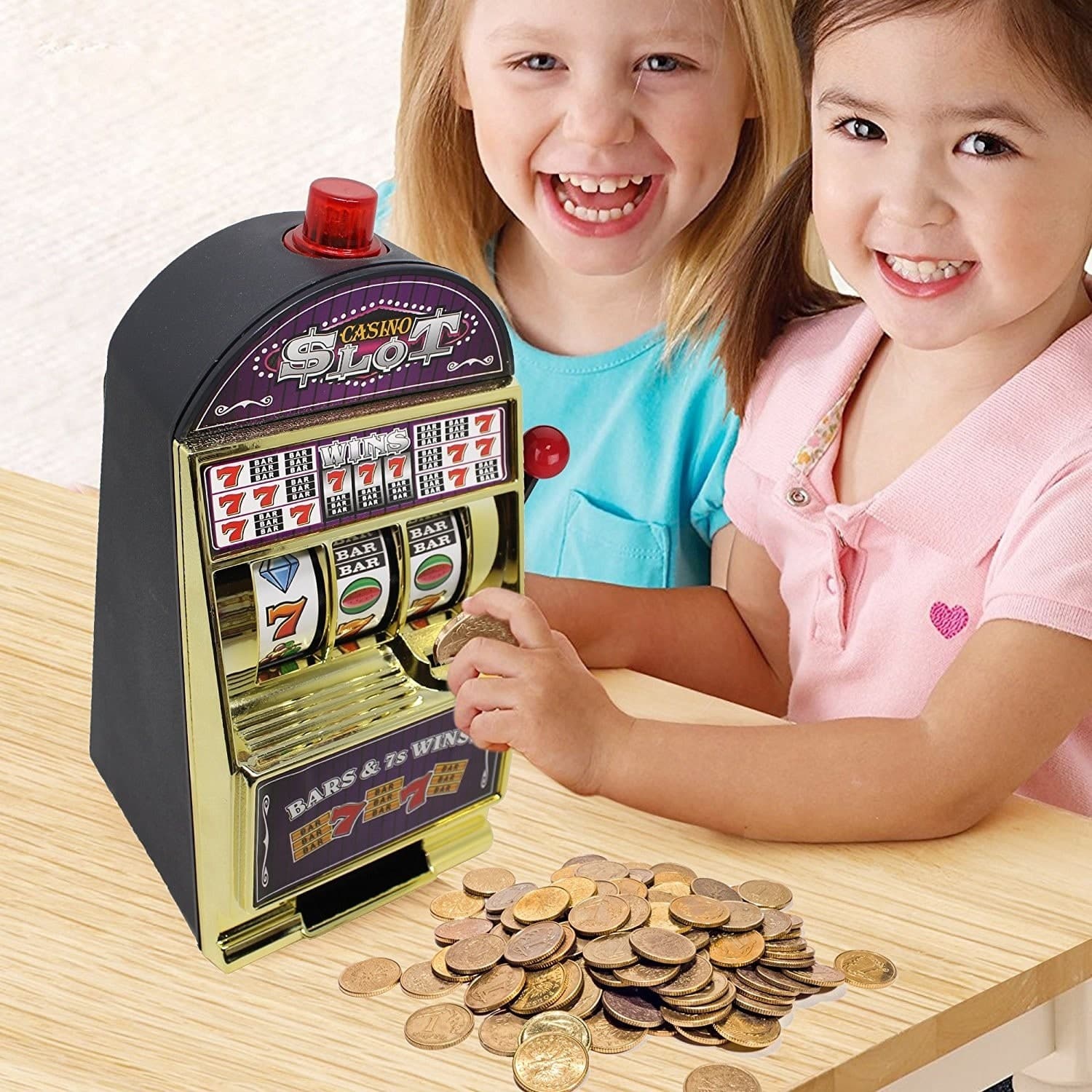 SALVADANAIO SLOT MACHINE CON CAMPANELLO LUCI E SUONI REALISTICI MONEY BANK SAVER - 7