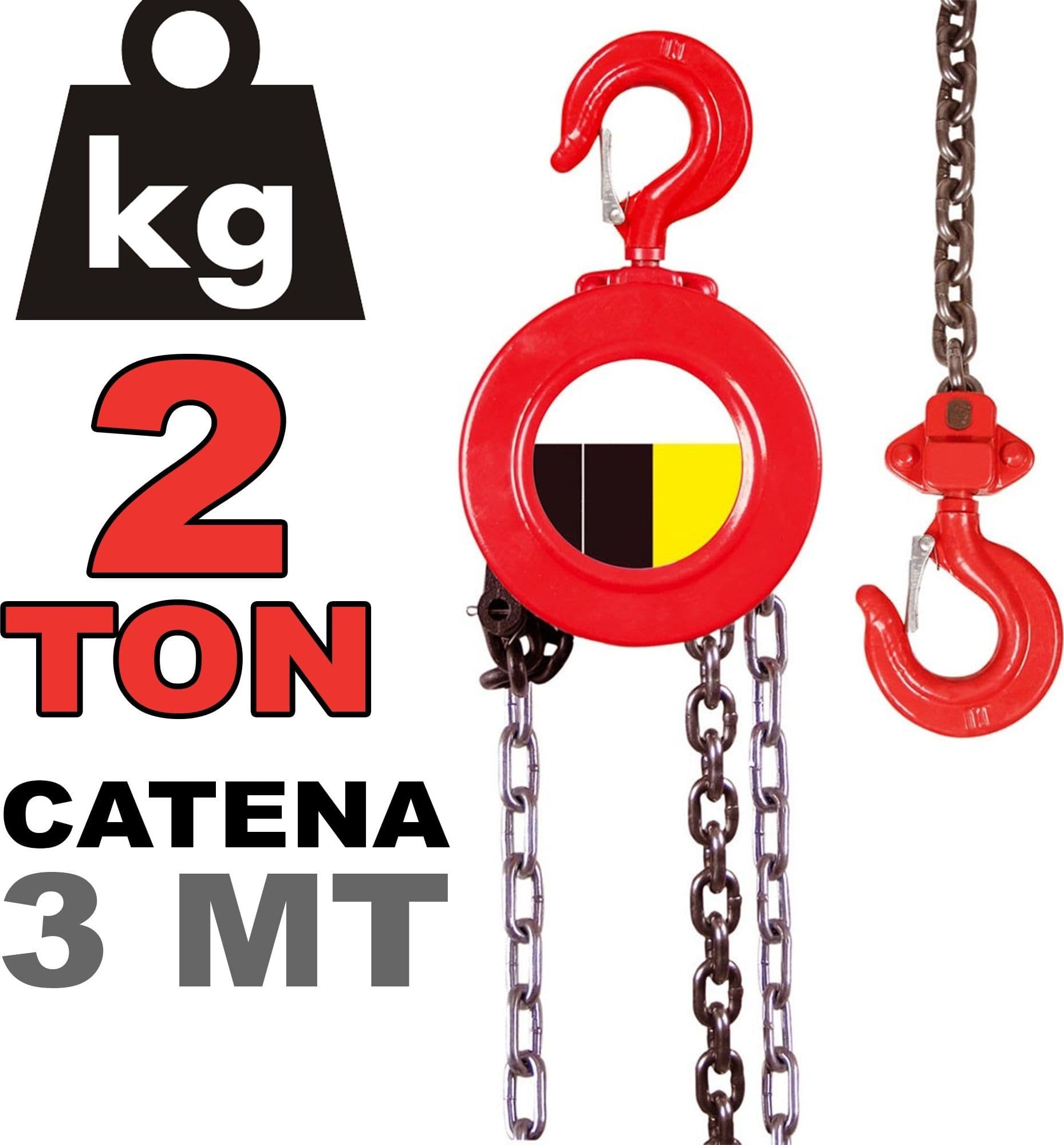PARANCO A CATENA MANUALE 2 TON 3 MT ARGANO SOLLEVATORE PARANCO 2000Kg - 2