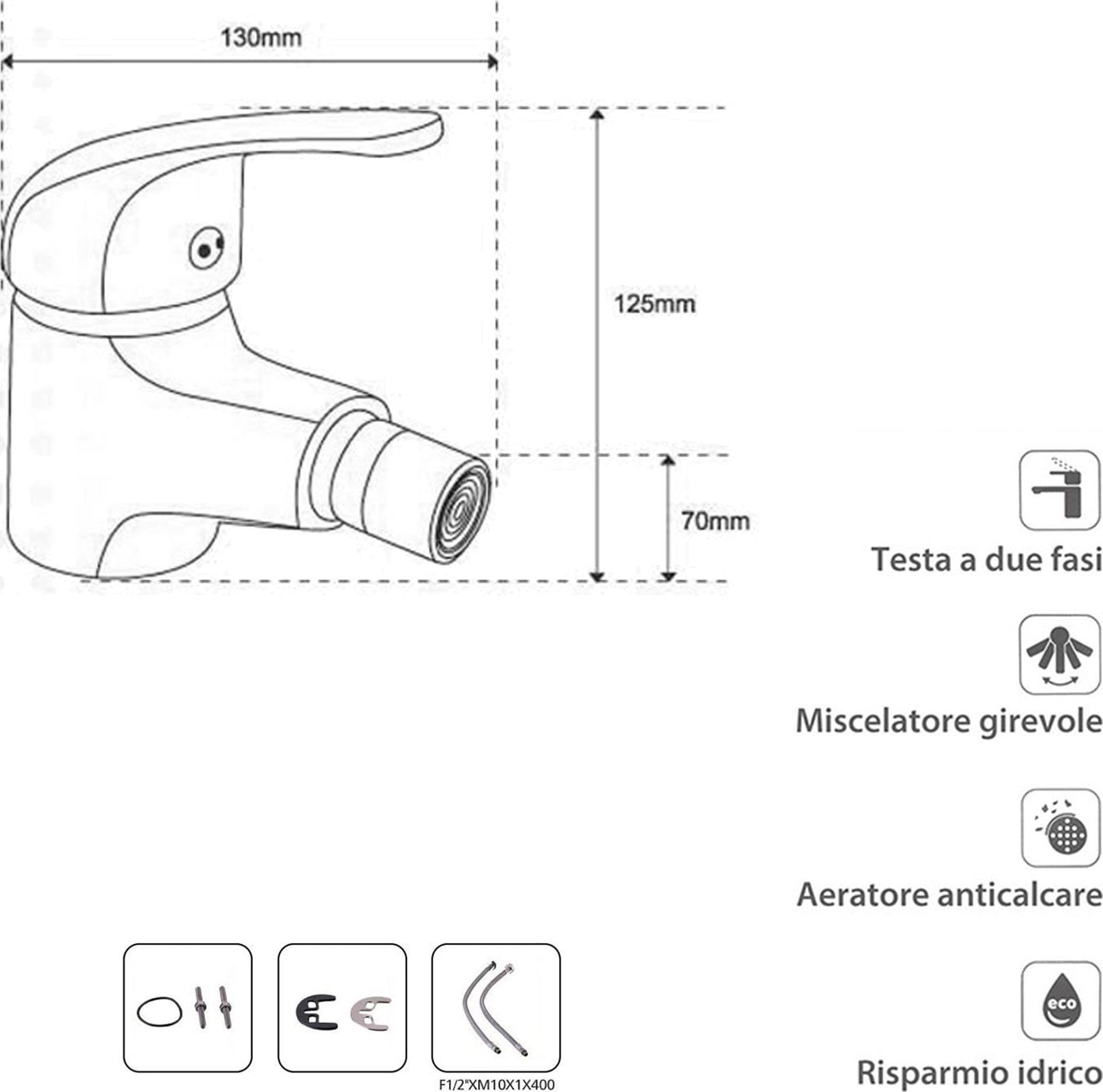 RUBINETTO MISCELATORE CROMATO DA CASA BAGNO PER BIDET MONOCOMANDO KIT MONTAGGIO - 2