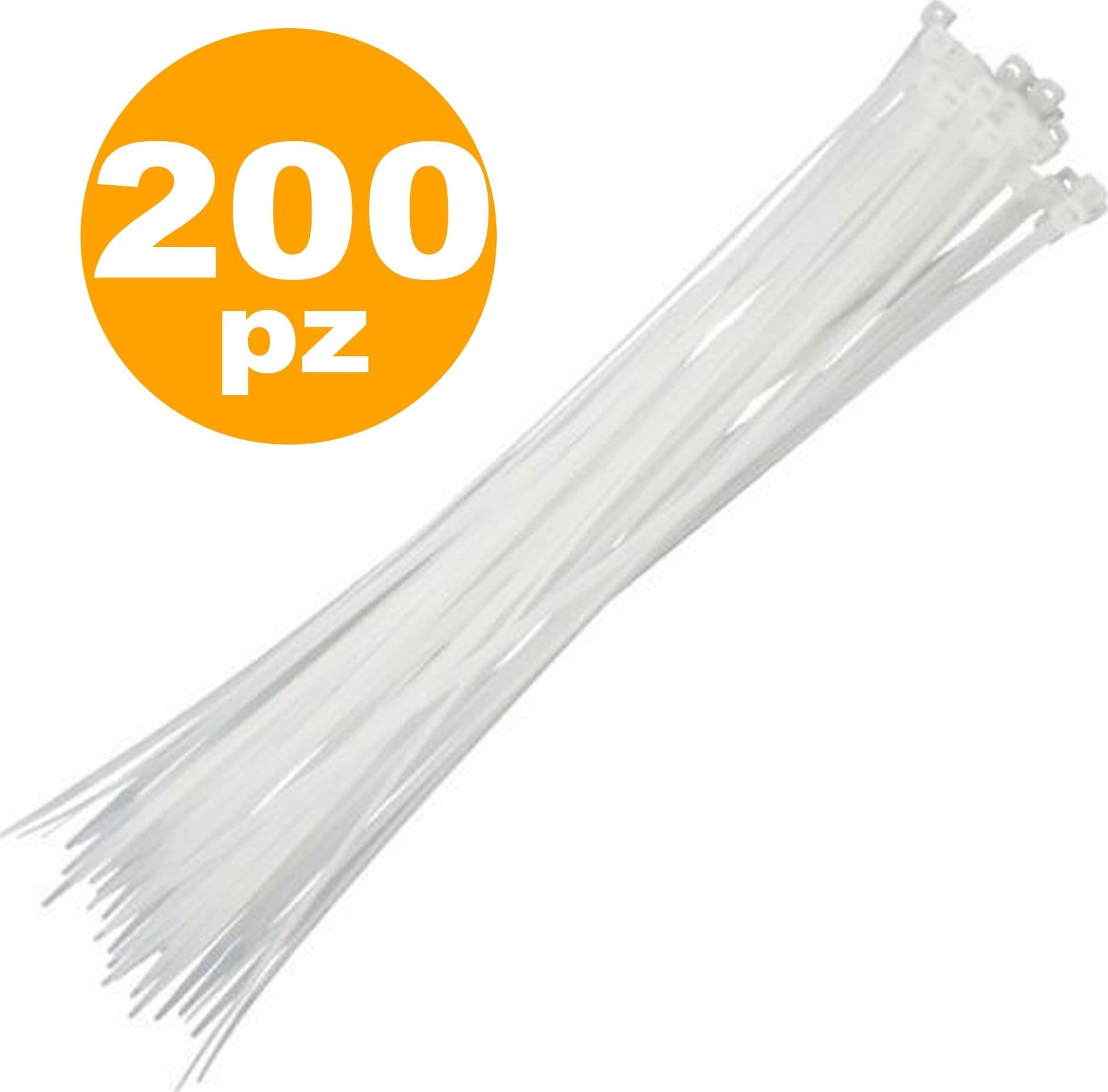 200 FASCETTE FASCETTA AUTOSTRINGENTI 2.5x100 AUTO STRINGENTI BIANCO TRASPARENTE
