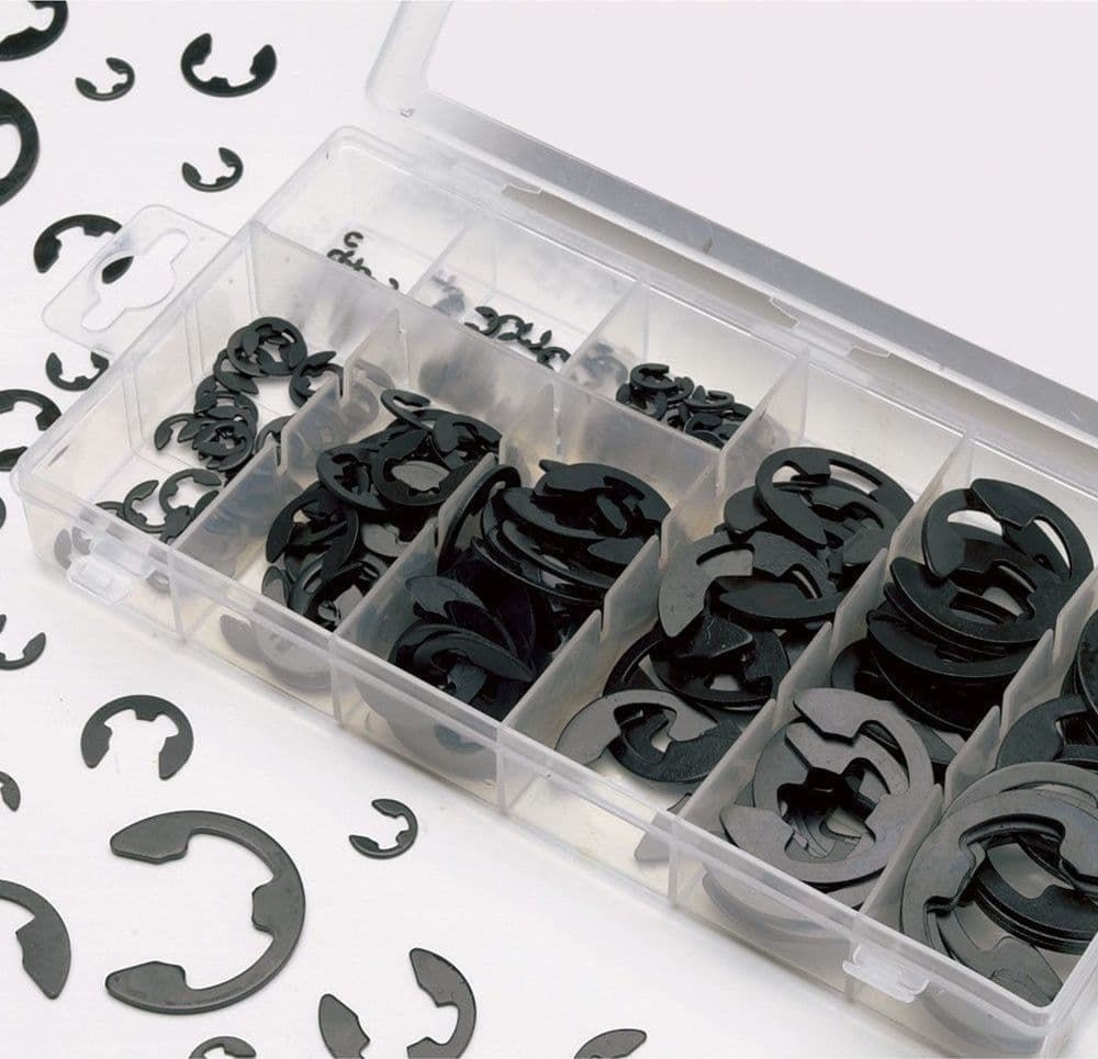 ANELLI ELASTICI SEEGER KIT DA 300 PZ ASSORTITI RONDELLE ANELLO ELASTICO E-CLIPS - 2