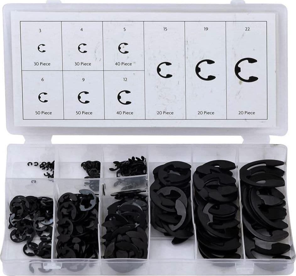 ANELLI ELASTICI SEEGER KIT DA 300 PZ ASSORTITI RONDELLE ANELLO ELASTICO E-CLIPS - 3