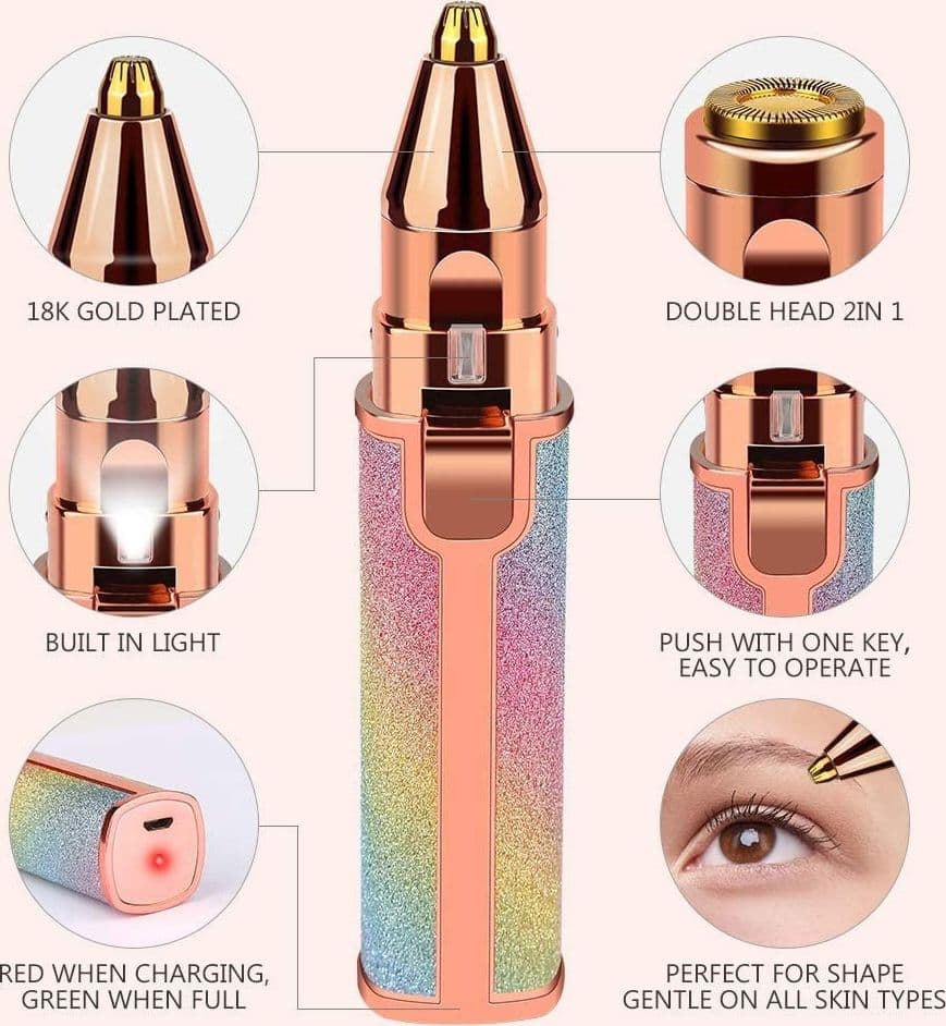 EPILATORE DONNA RICARICABILE 2IN1 PER VISO E SOPRACCIGLIE RASOIO ELETTRICO LUCE - 3