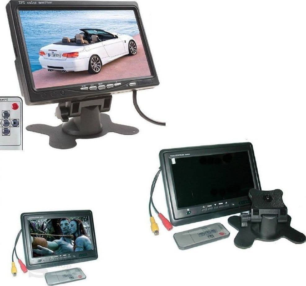 MONITOR LCD 7" TFT TV AUTO CAMPER POGGIATESTA A COLORI BASE REGOLABILE STAND