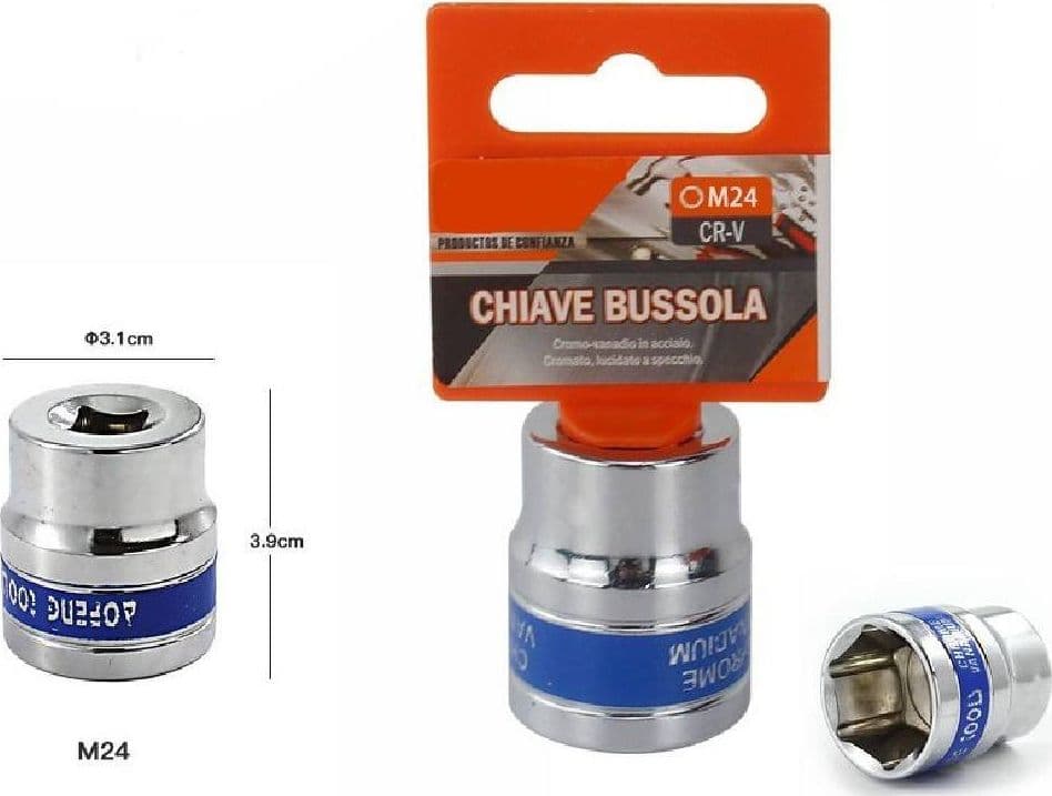 CHIAVE A BUSSOLA BOCCA ESAGONALE CROMO VANADIO ACCIAIO CR-V 24MM M24 62986 - 2