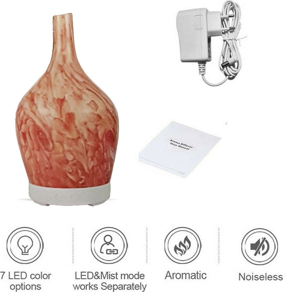 DIFFUSORE OLI VETRO CROMOTERAPIA AROMATERAPIA UMIDIFICATORE BIANCO ROSSO 04 LED - 2