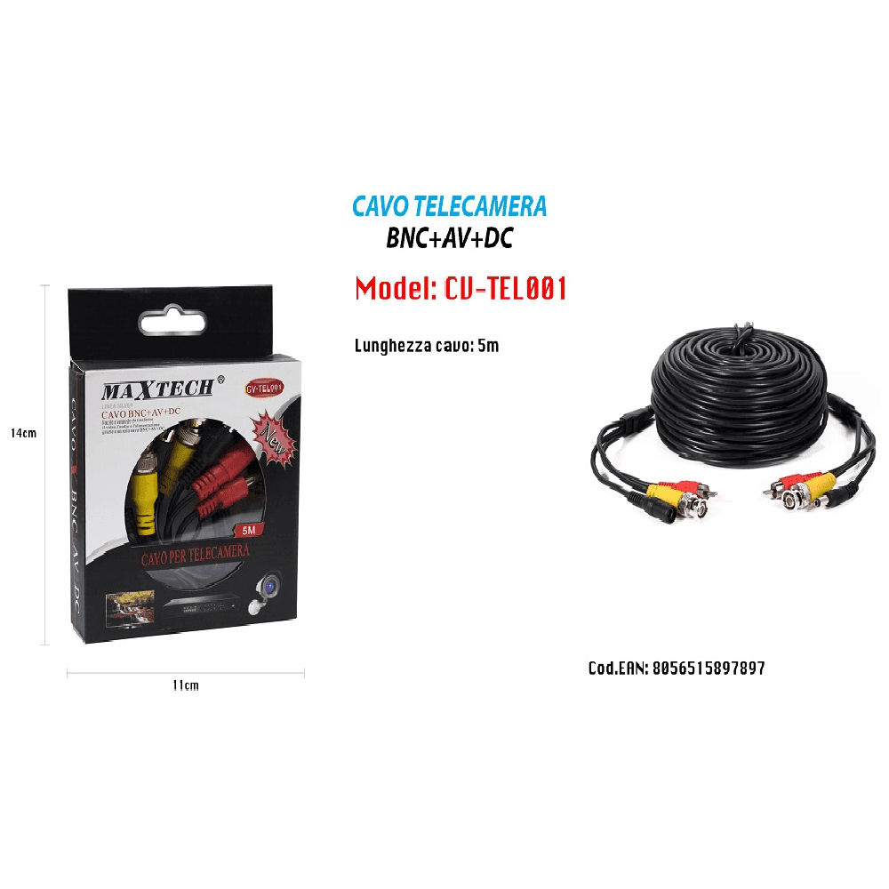 CAVO 5MT PER TELECAMERA COLLEGAMENTO DAL MONITOR ALLA CAMERA MAXTECH CV-TEL001 - 2