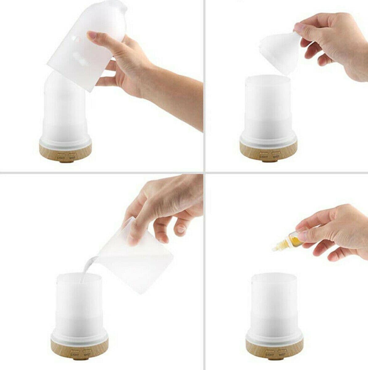 DIFFUSORE OLI VETRO CROMOTERAPIA AROMATERAPIA UMIDIFICATORE BIANCO E NERO 02 LED - 4