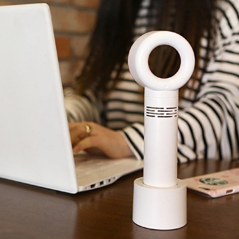 VENTILATORE PORTATILE RICARICABILE USB SENZA PALE VENTOLE UFFICIO CASA AUTO - 4