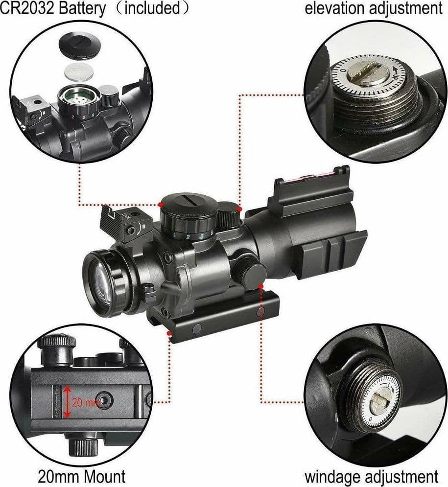 MIRINO OTTICO DI PRECISIONE PER CARABINA FUCILE CON RETICOLO ILLUMINATO 4x32 - 6