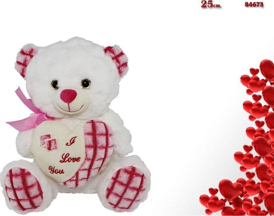ORSACCHIOTTO PELUCHE PUPAZZO ORSO CON CUORE E FIOCCO 25CM SAN VALENTINO 84673 - 2