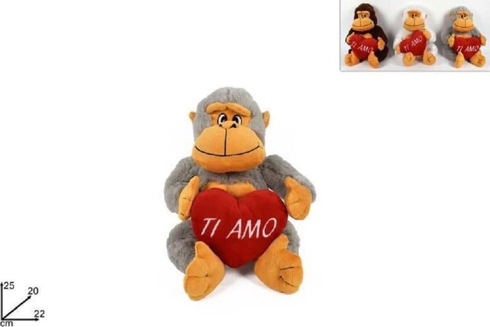 SCIMMIA PELUCHE 25CM SCIMMIETTA CON CUORE TI AMO IDEA REGALO SAN VALENTINO 3 COLORI - 2