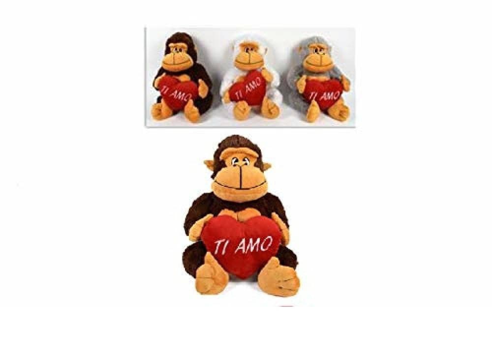 SCIMMIA PELUCHE 25CM SCIMMIETTA CON CUORE TI AMO IDEA REGALO SAN VALENTINO 3 COLORI - 3