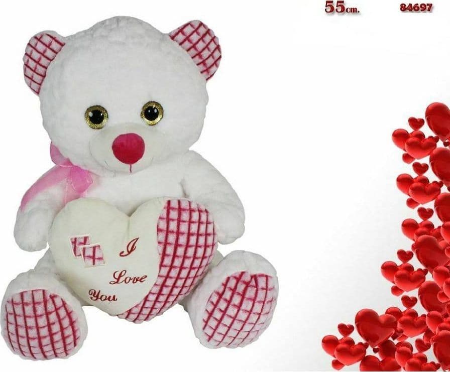 ORSO PELUCHE PUPAZZO CON CUORE SCRITTA I LOVE YOU FIOCCO 55CM SAN VALENTINO 84697 - 2