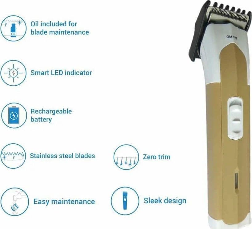 TAGLIACAPELLI BARBA TRIMMER ELETTRICO RICARICABILE PROFESSIONALE GM676 A BATTERIA - 5