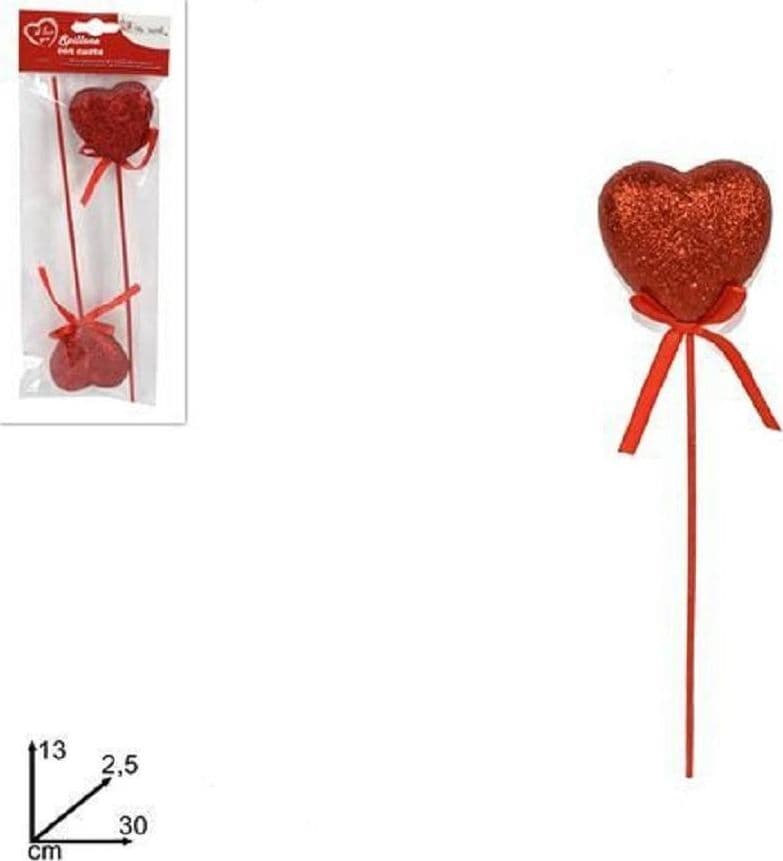 SET 2 PEZZI SPILLONE CUORE ROSSO GLITTERATO 13X2,5X30 CM ACCESSORI SAN VALENTINO - 2