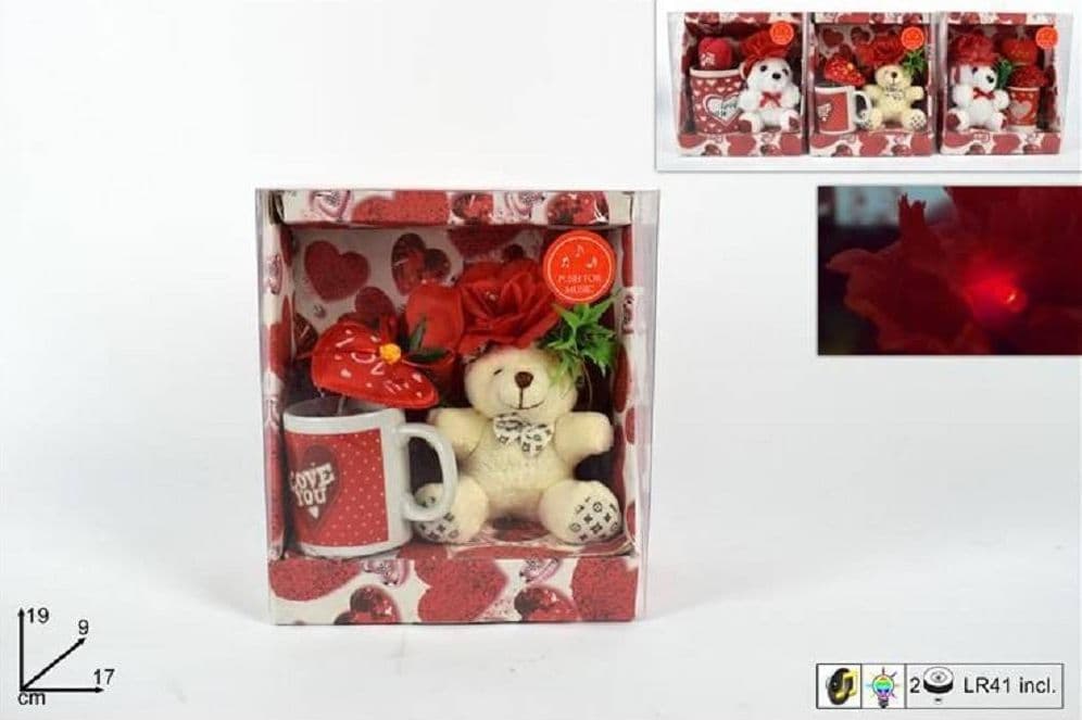 TAZZA CON ORSETTO FIORE E MUSICA IDEA REGALO SAN VALENTINO CONFEZIONE ASSORTITE - 2