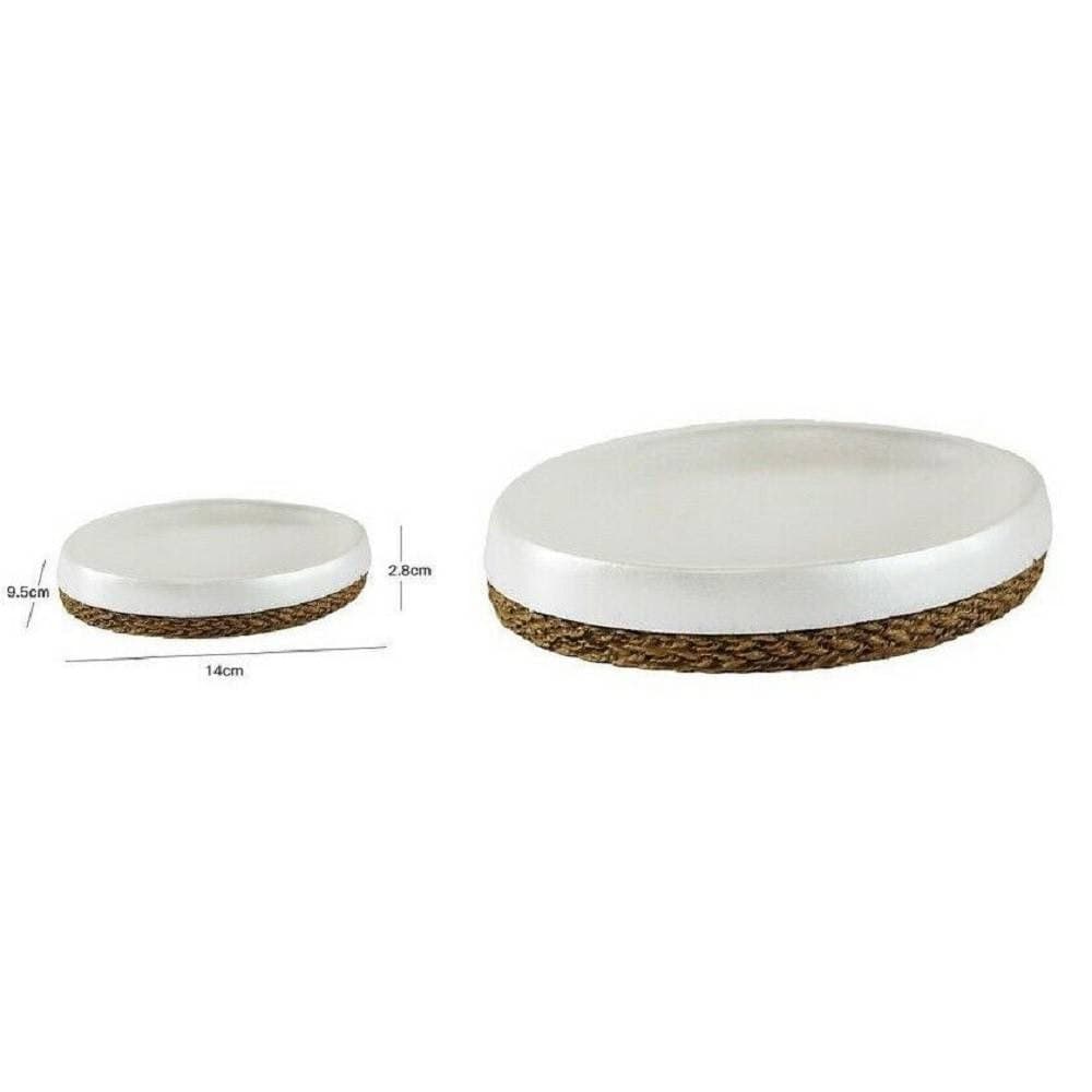 PIATTO PIATTINO PORTA SAPONE SAPONETTA BAGNO IN CERAMICA BIANCA E CORDA 10377 - 2