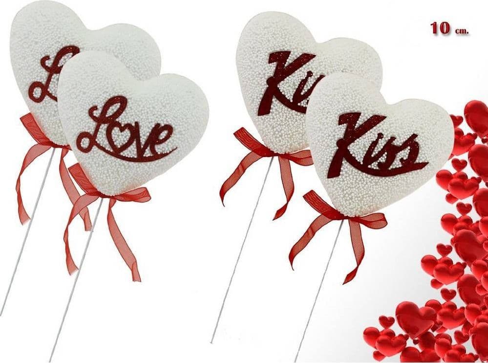 SET 2 CUORI POLISTIROLO STAND 69086 SCRITTE SAN VALENTINO MODELLI ASSORTITI 10CM - 2