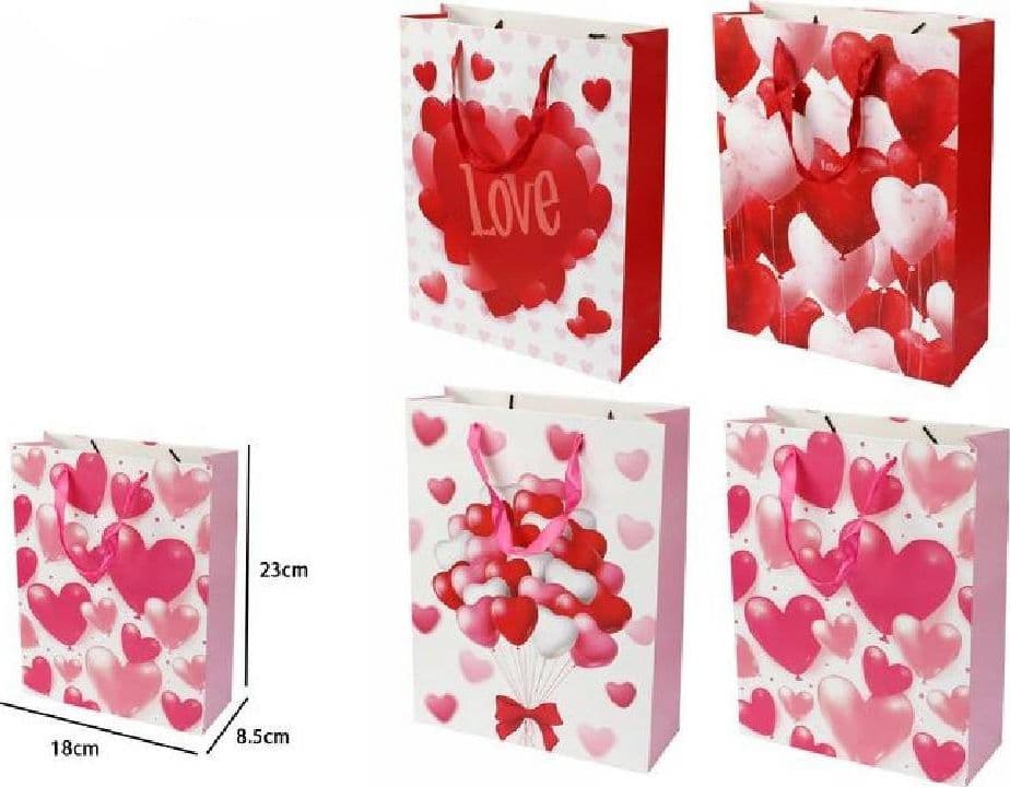 SET 6 BUSTE DA REGALO PER SAN VALENTINO CUORI 18X23X8.5CM 71091 MODELLI ASSORTITI - 2