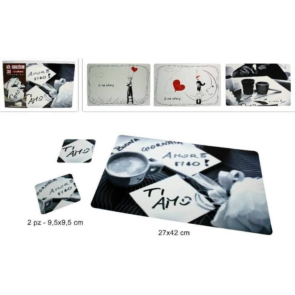 SET 3PZ TOVAGLIETTA COLAZIONE CON 2 SOTTOTAZZE SAN VALENTINO LOVE CUORE 4 MODELLI - 2