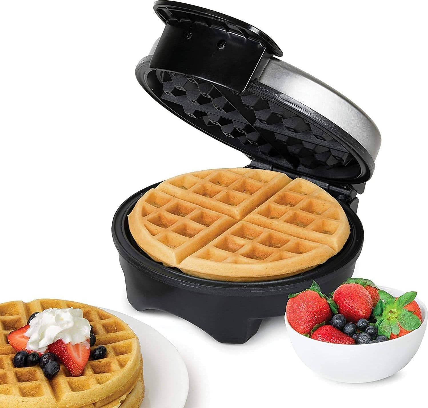 PIASTRA ELETTRICA MACCHINA WAFFLE MAKER 1000W GRIGLIA PIASTRE ANTIADERENTI NERO - 3