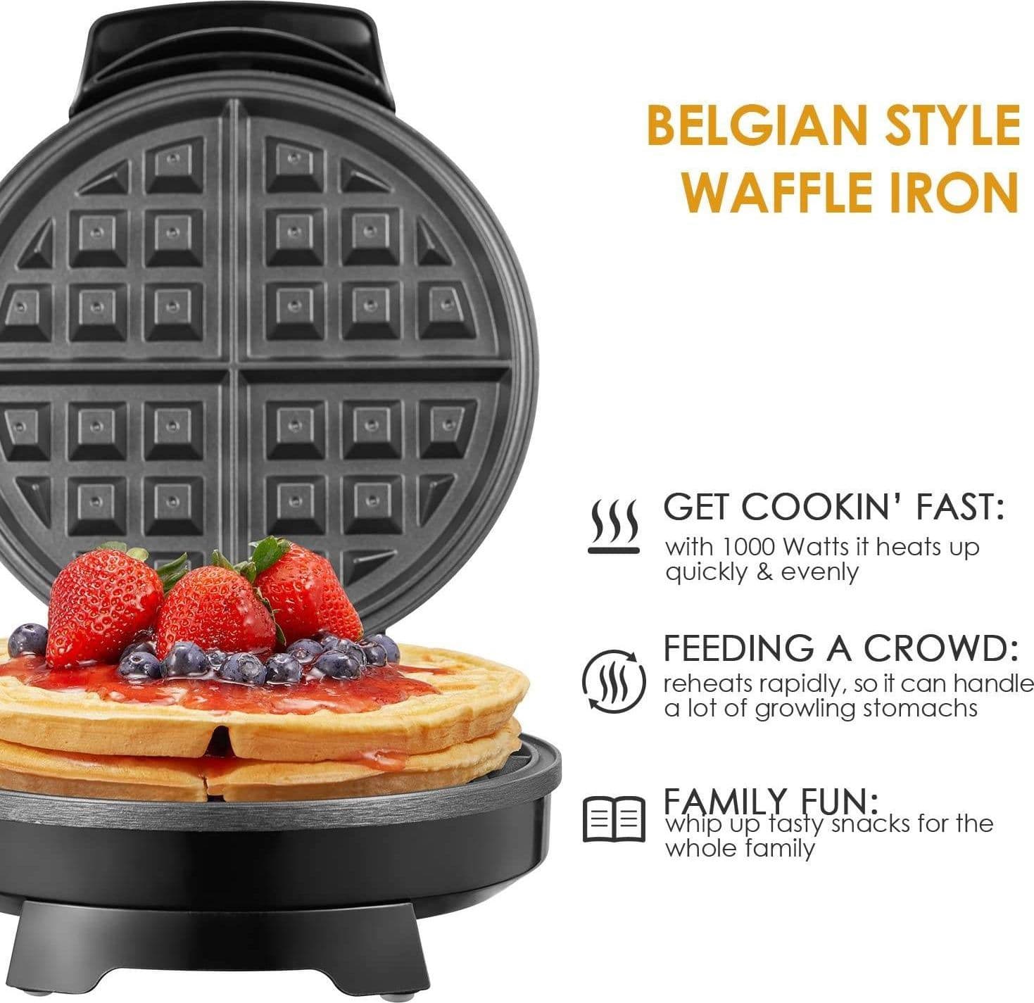 PIASTRA ELETTRICA MACCHINA WAFFLE MAKER 1000W GRIGLIA PIASTRE ANTIADERENTI NERO - 4
