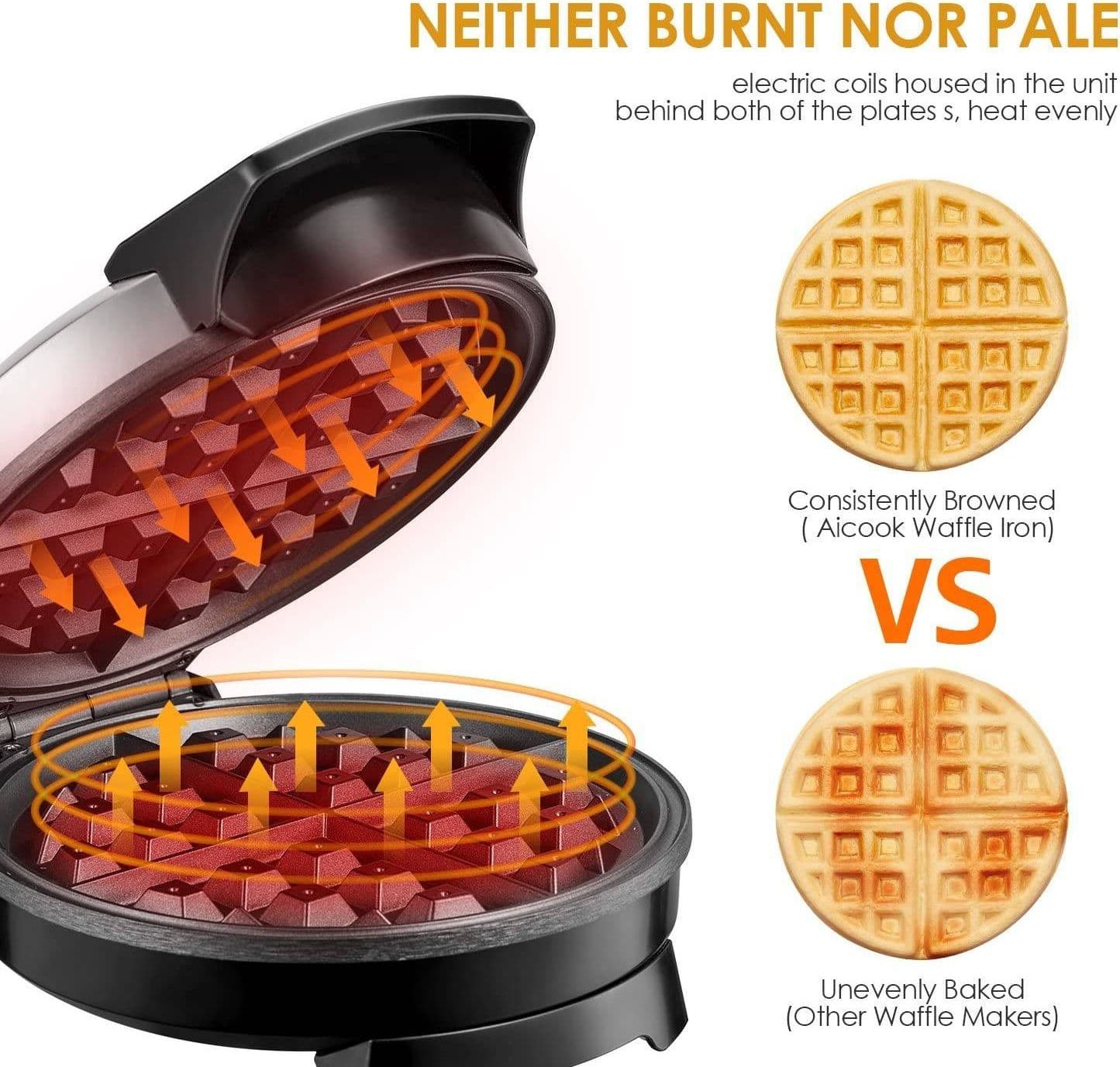 PIASTRA ELETTRICA MACCHINA WAFFLE MAKER 1000W GRIGLIA PIASTRE ANTIADERENTI NERO - 6