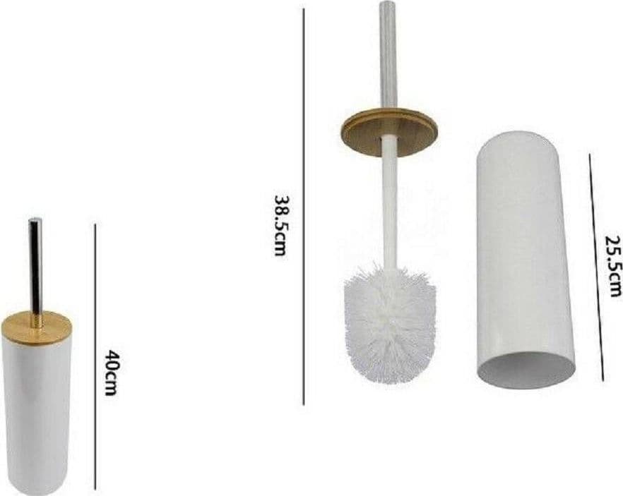 PORTA SCOPINO CON SCOPETTINO SPAZZOLONE WC BAGNO BIANCO FINITURE LEGNO 69485 - 2