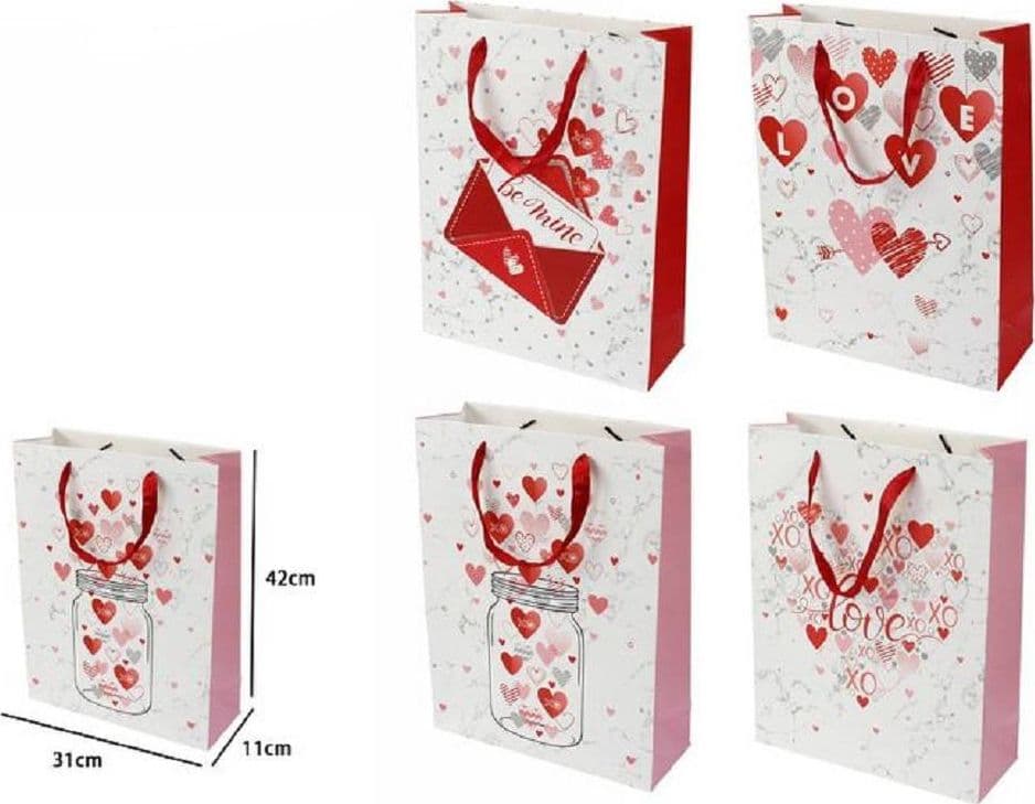 SET 6 BUSTE REGALO SACCHETTO SAN VALENTINO 31X11X42 CM 71089 FANTASIE ASSORTITE - 2