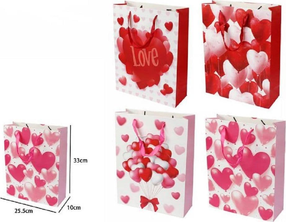 SET 6 BUSTE REGALO PER SAN VALENTINO CUORI 25.5X33X10 CM 71092 MODELLI ASSORTITI - 2