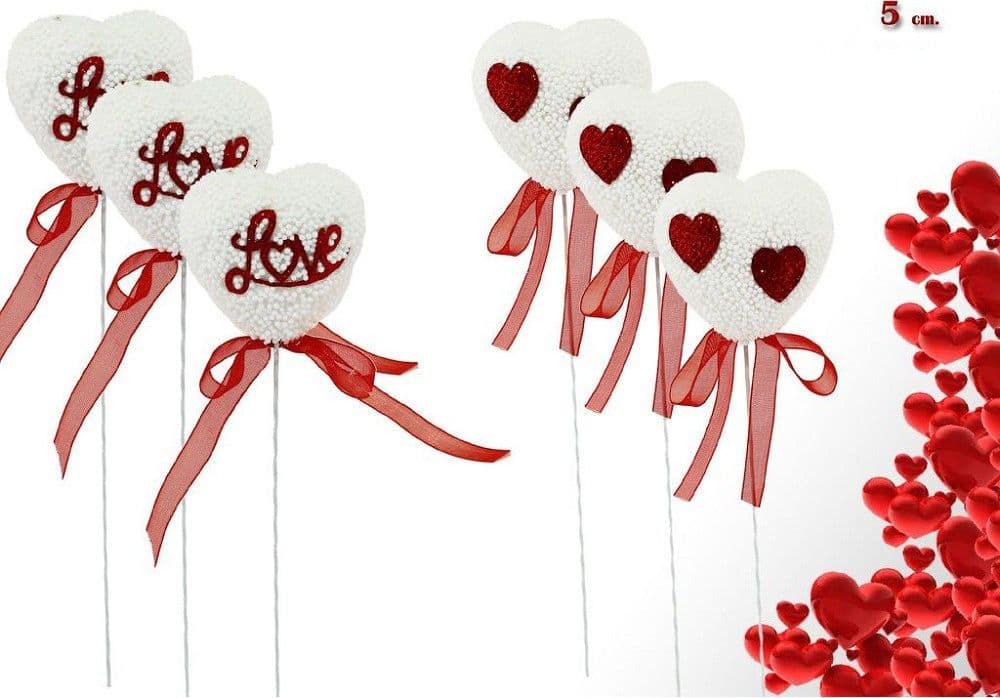 SET 3 CUORI POLISTIROLO 5 CM CON STAND PER SAN VALENTINO MODELLI ASSORTITI 69063 - 2