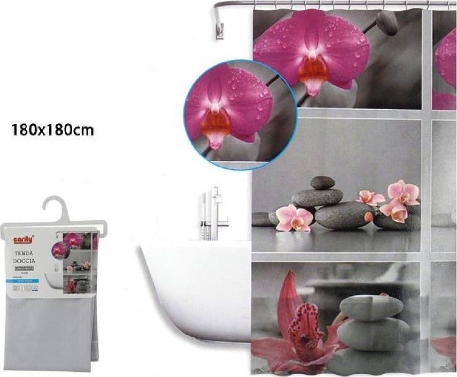 TENDA DOCCIA ANTIMUFFA IMPERMEABILE 180X180CM CON ANELLI BAGNO FIORI SASSI 59532 - 2
