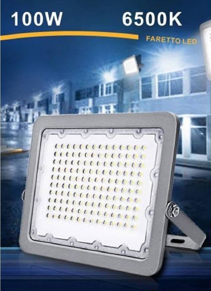 FARO LED 100W ULTRA SLIM ESTERNO GRIGIO IP65 LUCE 6500K 4000K 3000K FS100 - 4