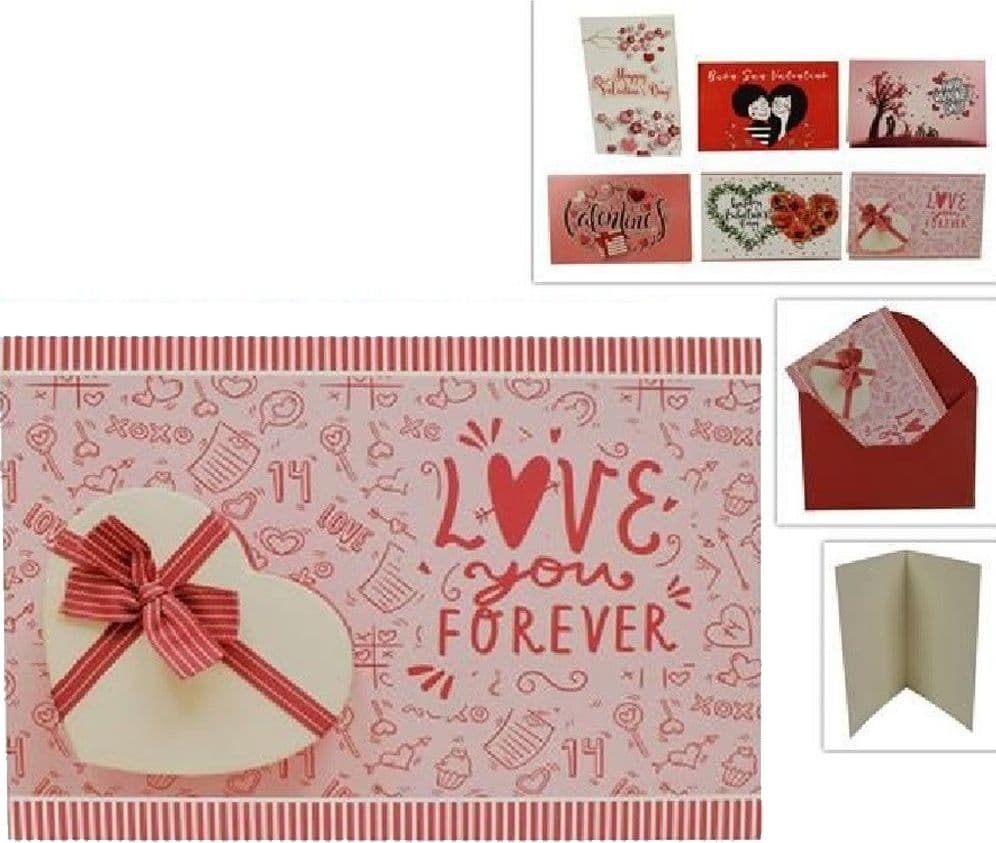 SET 3 BIGLIETTI BIGLIETTINI AUGURI SAN VALENTINO AMORE LOVE 6 FANTASIE ASSORTITE