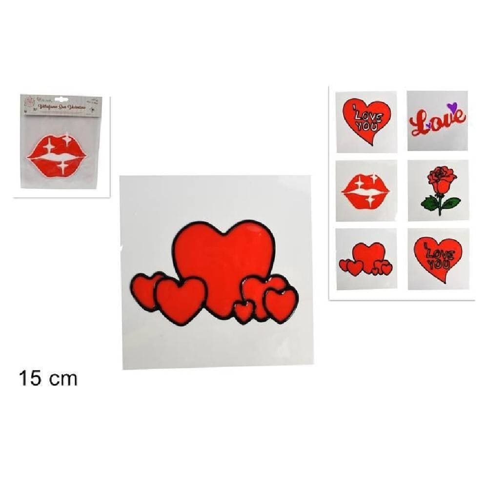 SET 3 VETROFANIA ADESIVI STICKER 15CM SAN VALENTINO AMORE VARI MODELLI ASSORTITI - 2